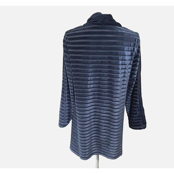 Soft Surroundings Velvet Chiffon Cowl Neck Tunic Sz M‎ Blue Striped Lined Party - Picture 3 of 9